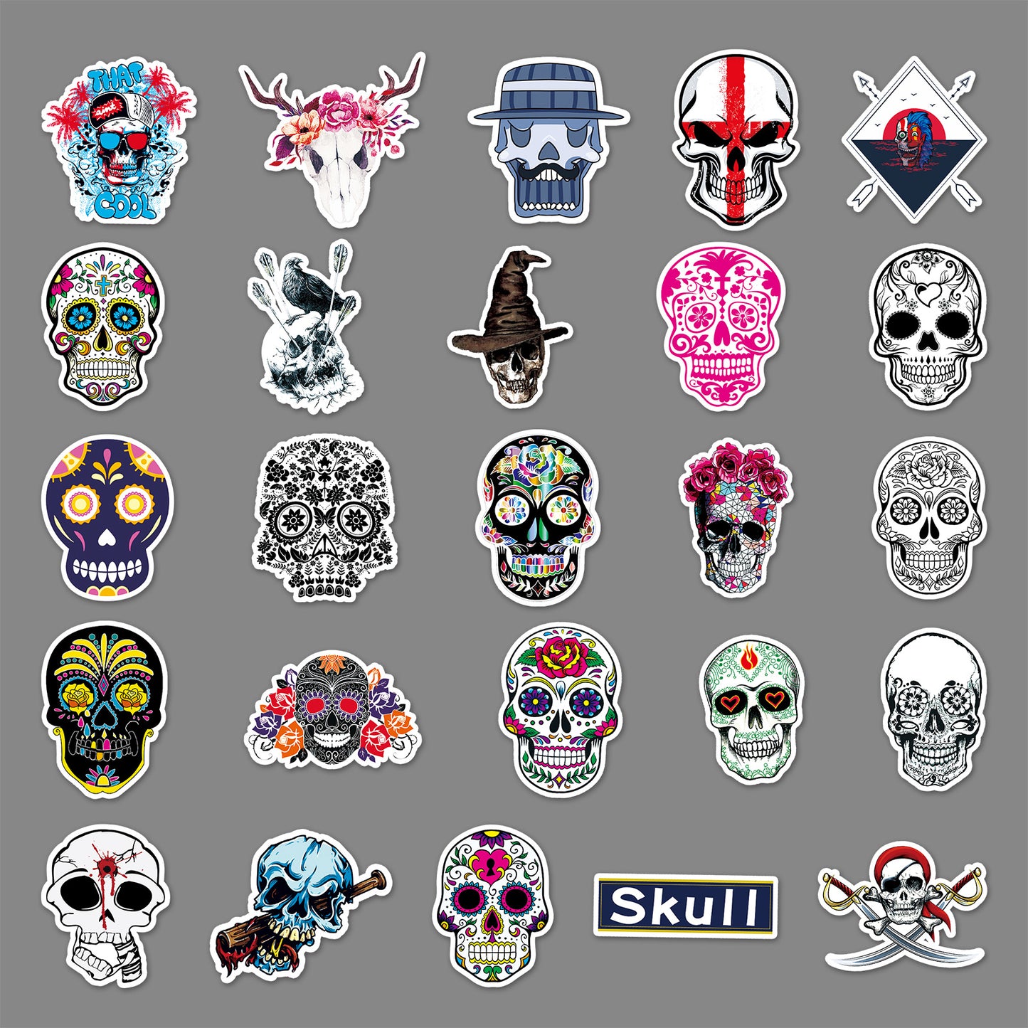 💀 100 Detailed Skulls Sticker Collection | Cool Personality Decals
