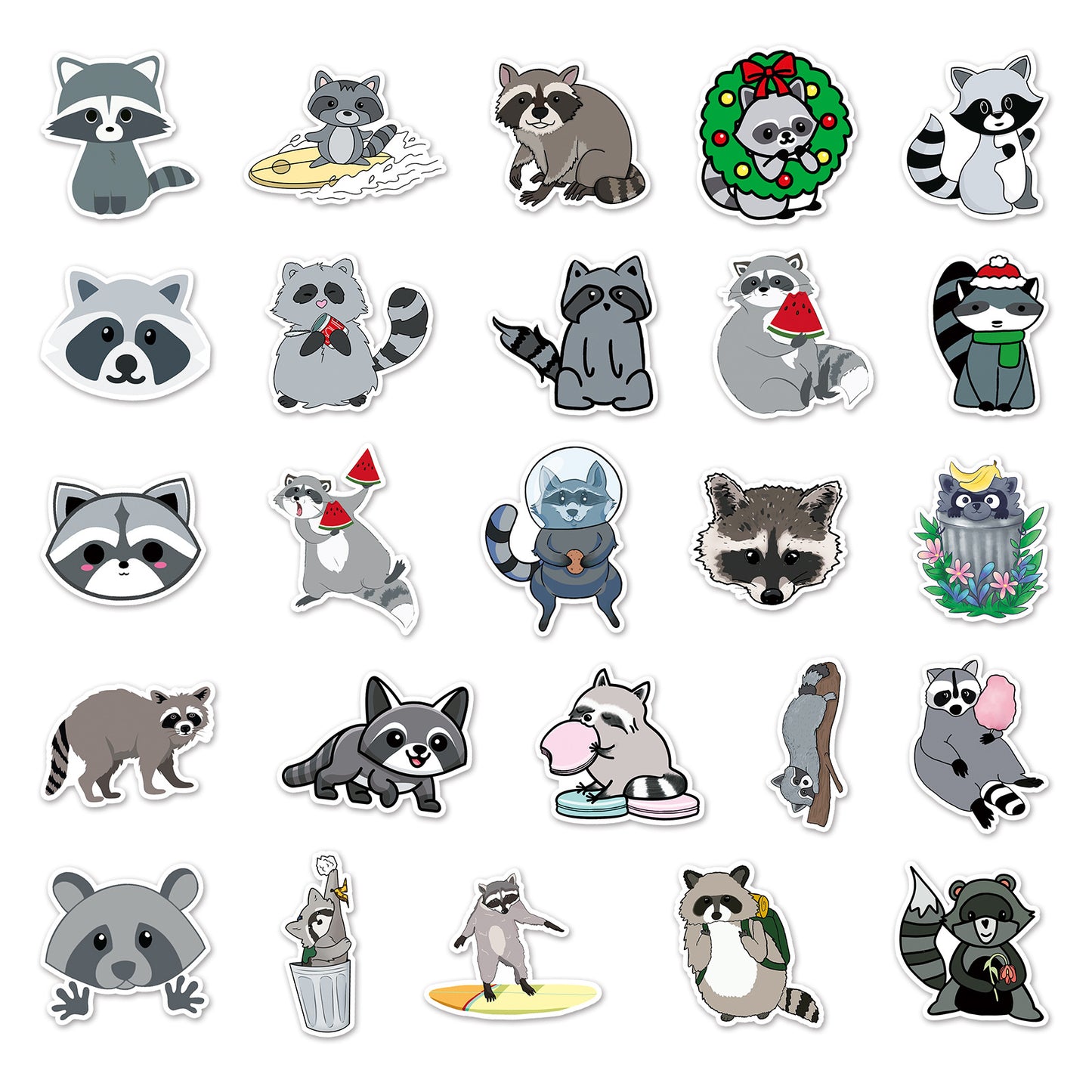 🦝 50 Raccoon Stickers | Cute and Expressive Vinyl Decals