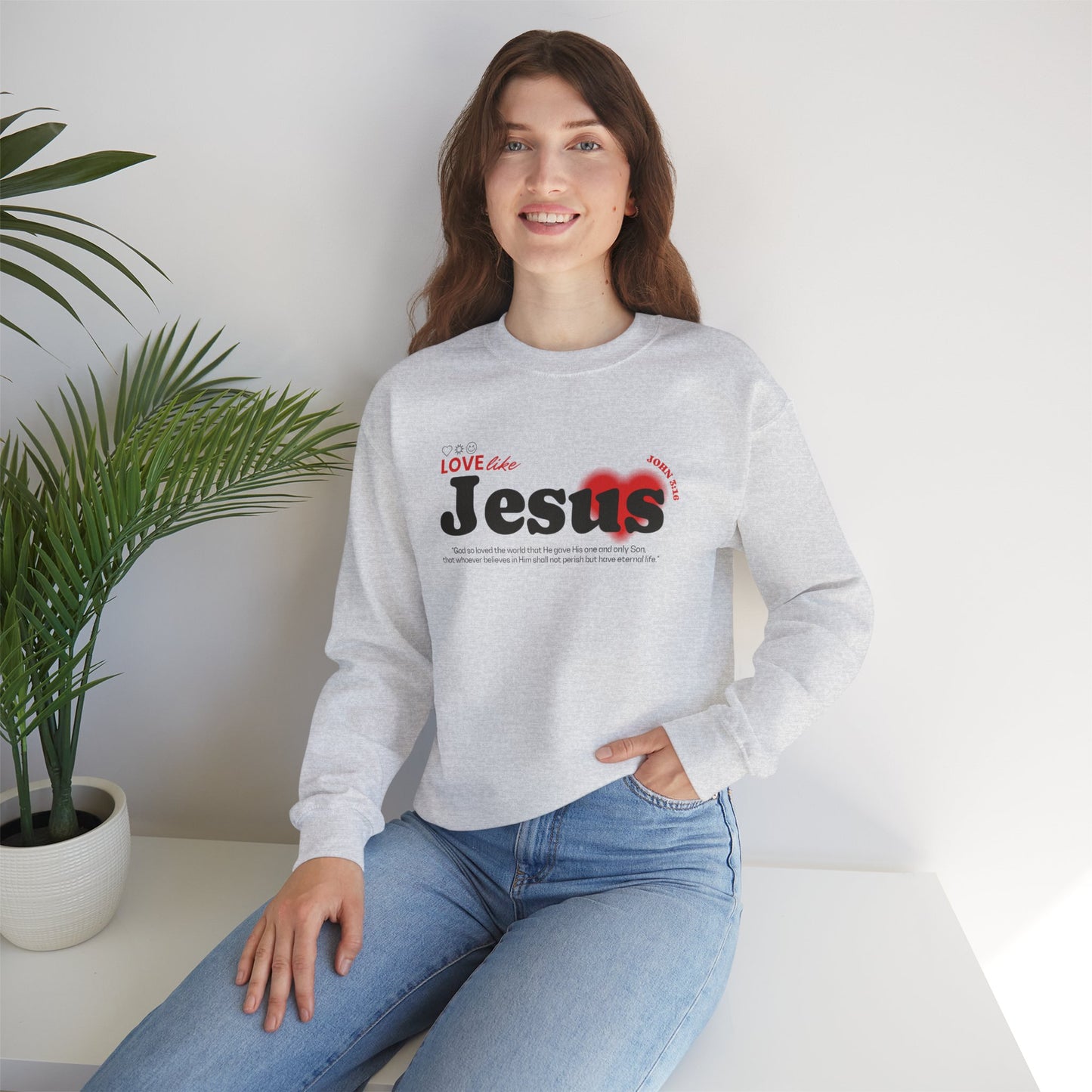 Love Like Jesus" Crewneck Sweater with John 3:16 Verse