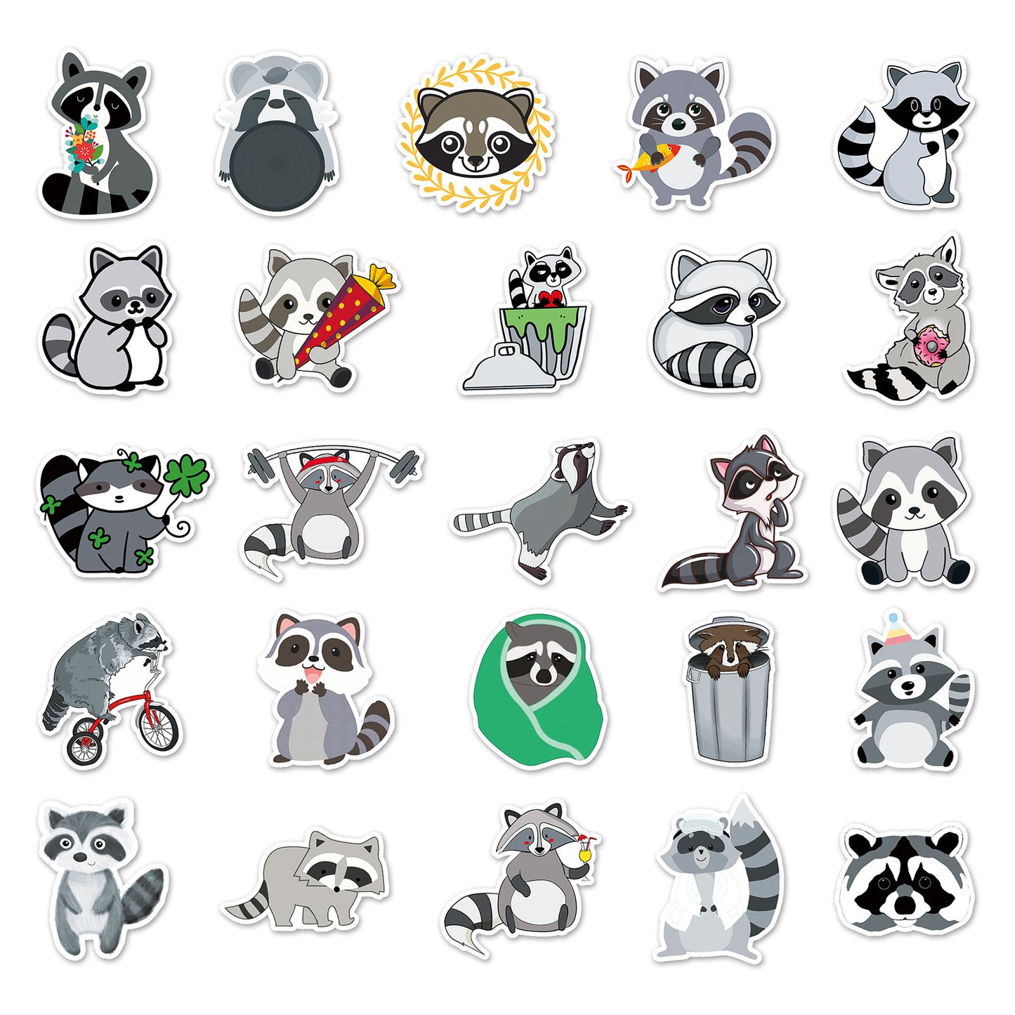 🦝 50 Raccoon Stickers | Cute and Expressive Vinyl Decals