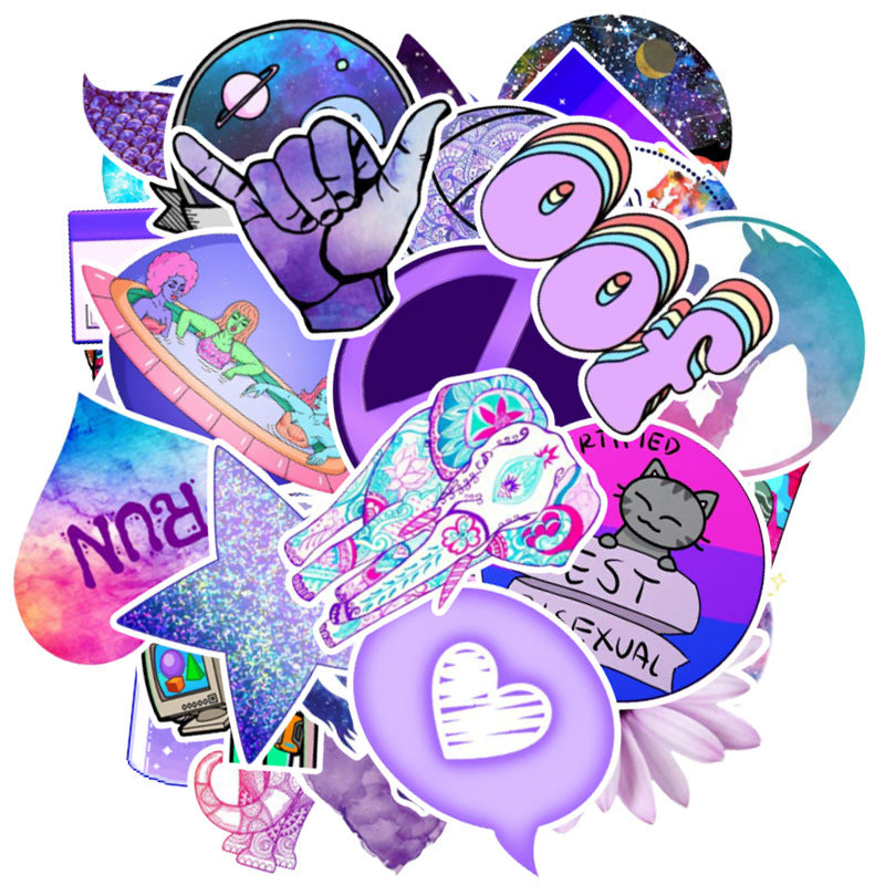 💜 50 Colorful Purple Graffiti Stickers | Vibrant Assorted Designs
