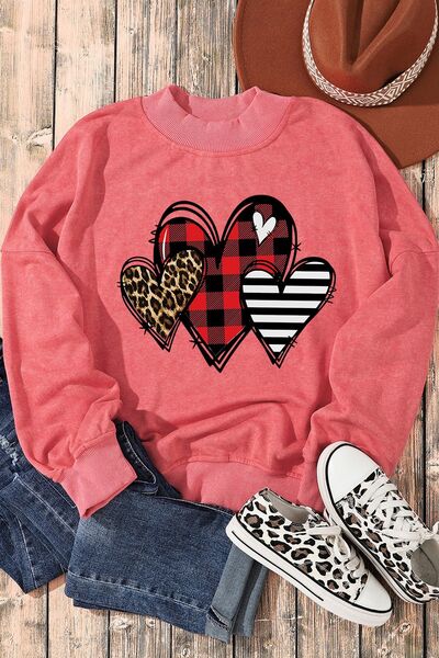 Heart Round Neck Sweatshirt