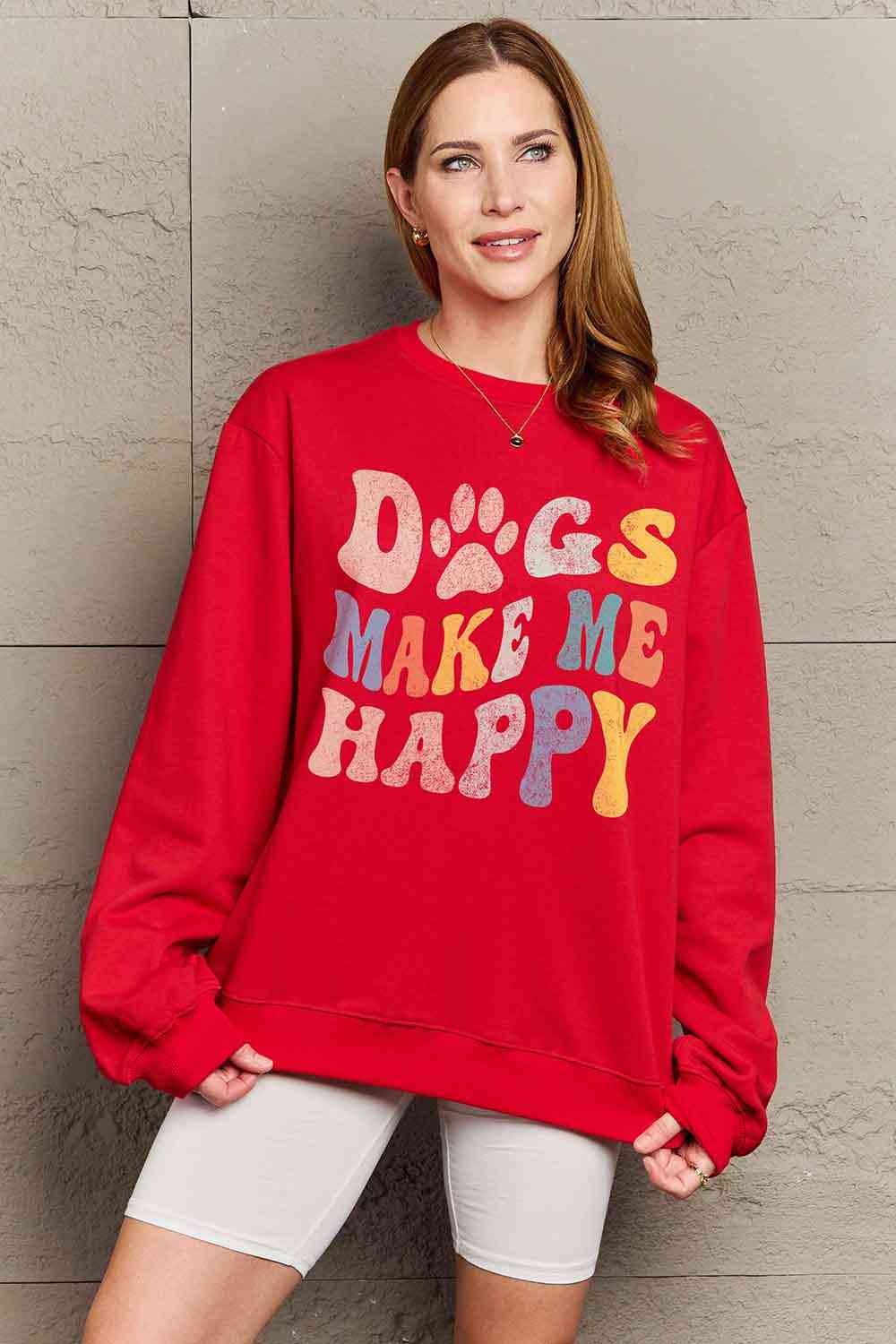 Simply Love Simply Love Full Size DOGS MAKE ME HAPPY Sweatshirt