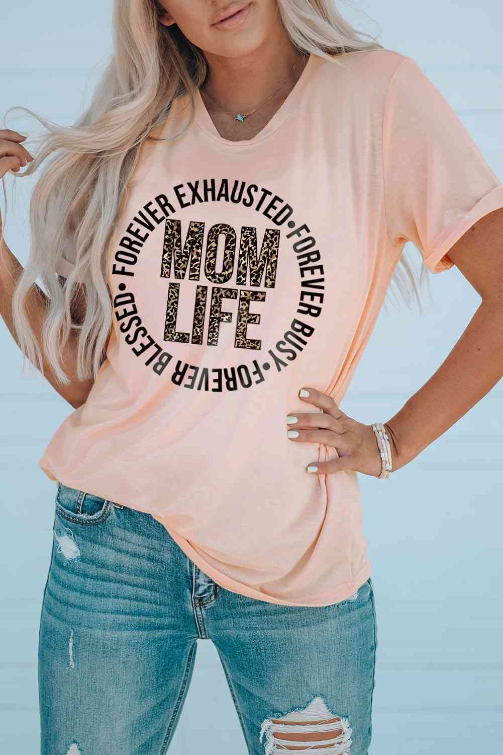 ๐ธ MOM LIFE Leopard Cuffed Tee โ Embrace the Chaos in Style! ๐๐