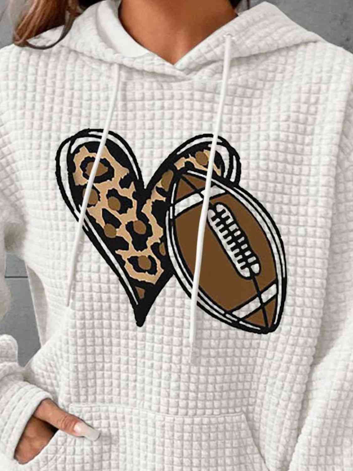 Chaeta Print Heart & Football Graphic Hoodie