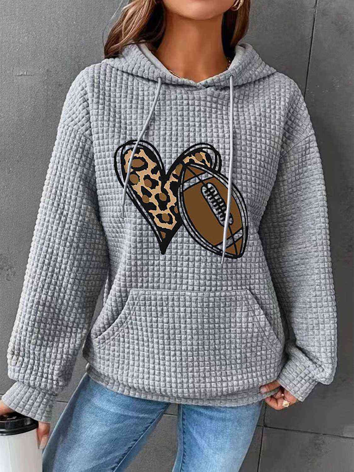 Chaeta Print Heart & Football Graphic Hoodie