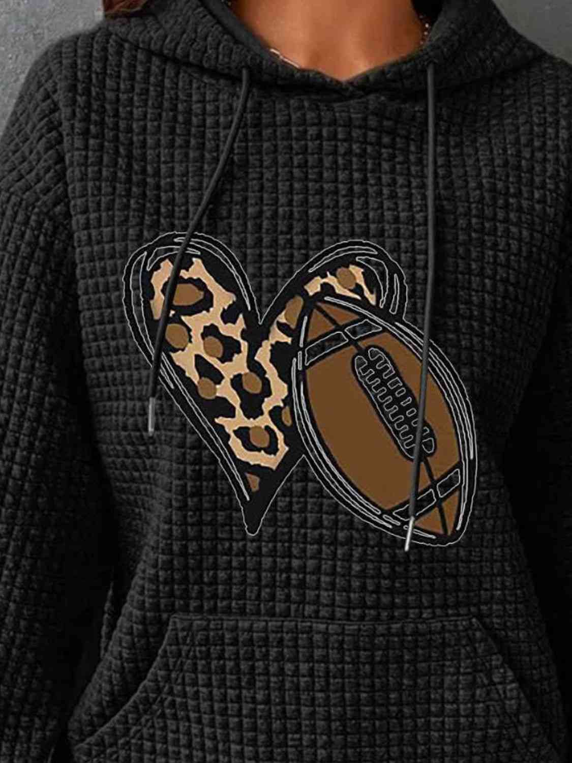 Chaeta Print Heart & Football Graphic Hoodie