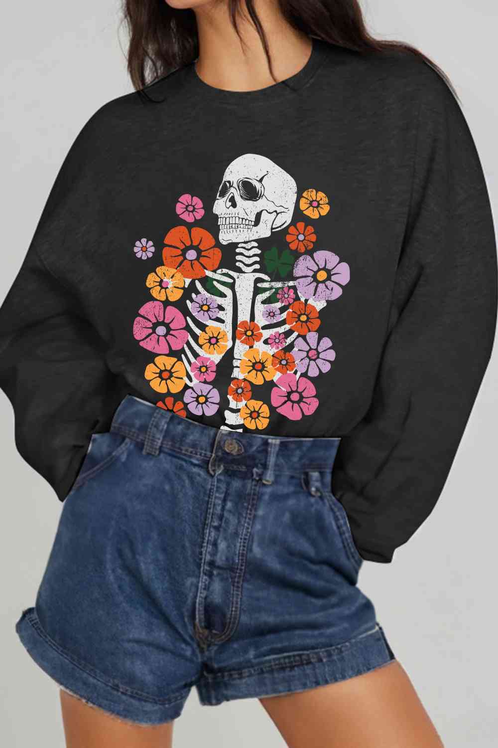 Simply Love Simply Love Full Size Flower Skeleton Sweatshirt