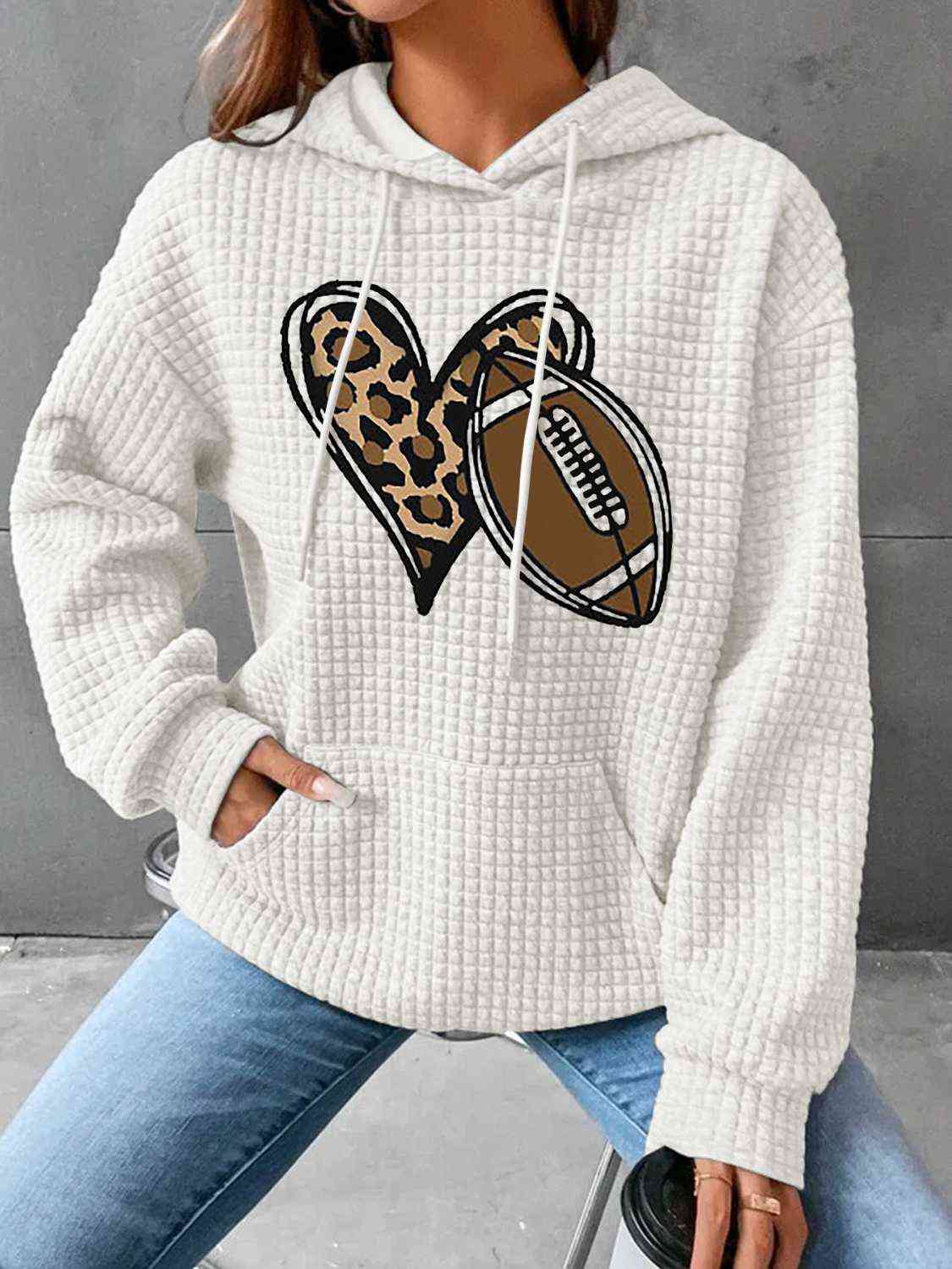 Chaeta Print Heart & Football Graphic Hoodie