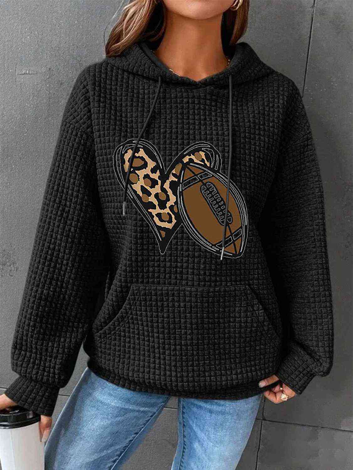 Chaeta Print Heart & Football Graphic Hoodie
