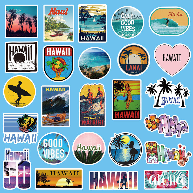 50 Hawaii Hawaii Travel Stickers Vacation Trolley Car Refrigerator Graffiti Stickers Hand Account Stickers
