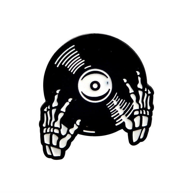 💀 Skeleton Hands Black Record Pin | Gothic Vinyl Pin