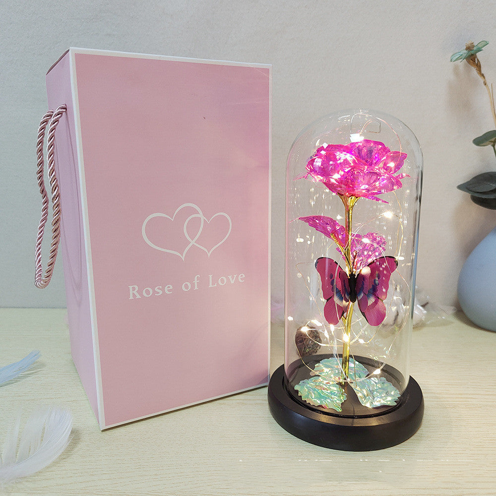 Enchanted Rose: Illuminated Elegance in a Glass Dome - Eternal Love LED Flower