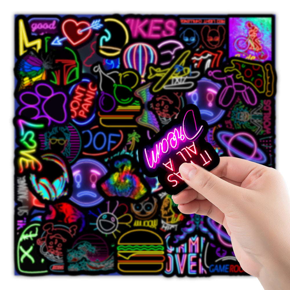 🌟 50 Vibrant Neon Sticker Collection | Balloon Dogs, TikTok, Unicorns, Pizza, and More!