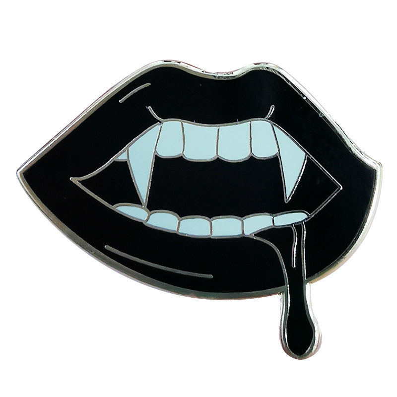🧛‍♀️ Vampire Mouth Enamel Pin | Gothic Inspired Brooch with Black Lipstick and Blood Drip