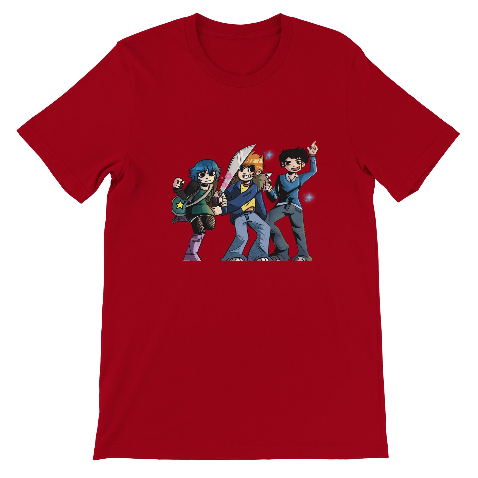 Scott Pilgrim and friends-Premium Unisex Crewneck T-shirt | Print Material | Cloeys Creation | FOR THE LOVE OF TEE-SHIRTS