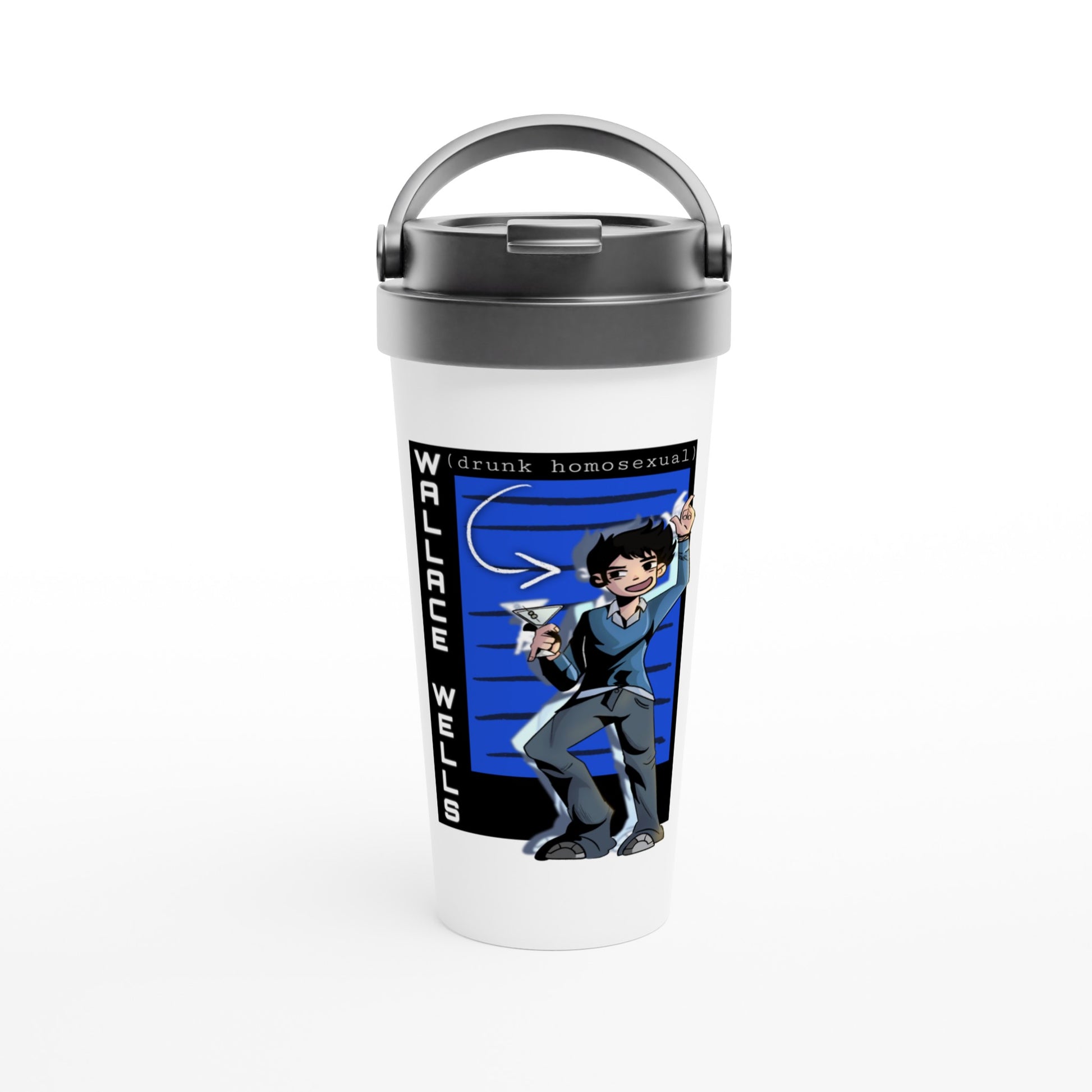 Wallace Wells-Scott Pilgrim - White 15oz Stainless Steel Travel Mug | Print Material | Cloeys Creation | FOR THE LOVE OF TEE-SHIRTS