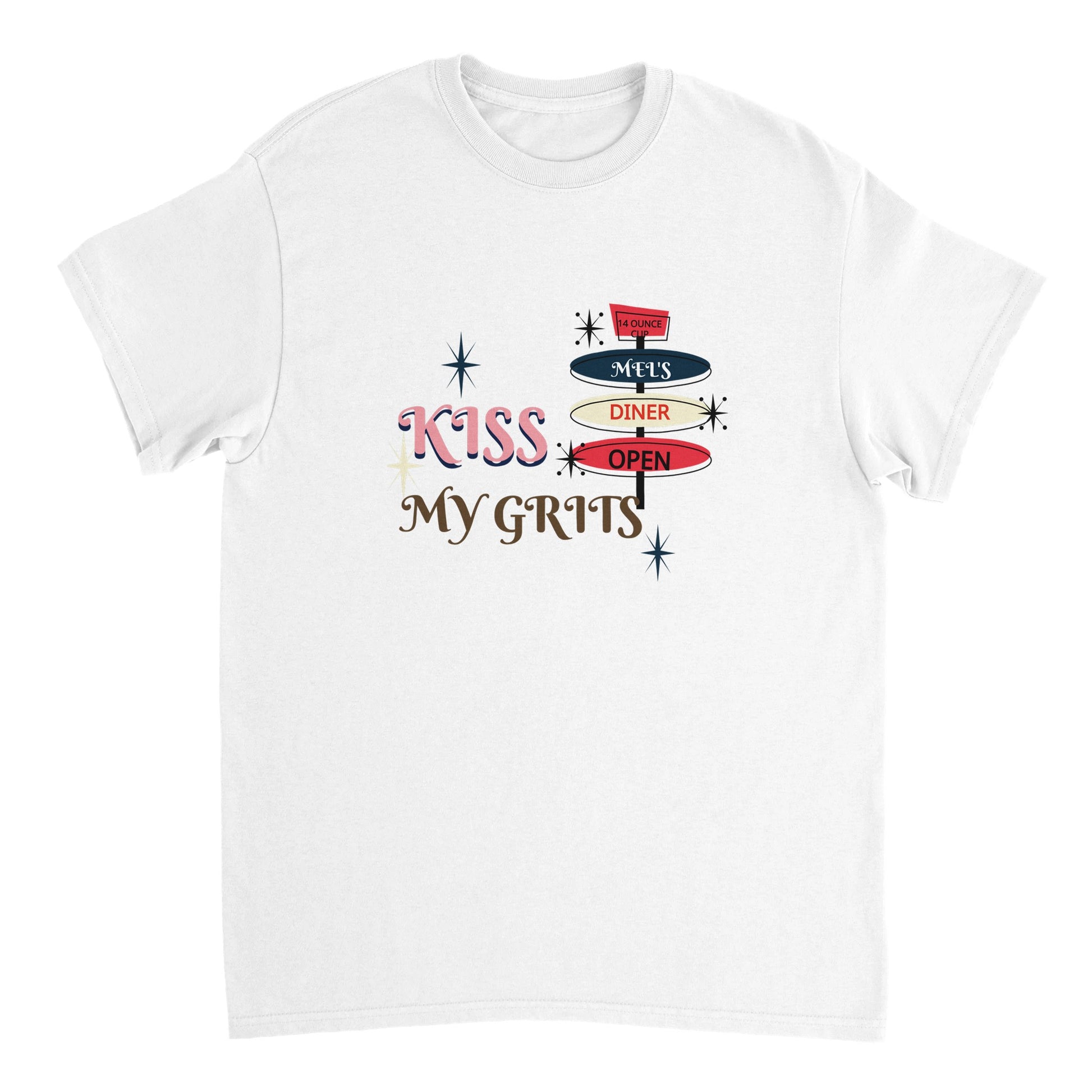 Kiss My Grits * Alice- Mel's Diner-Heavyweight Unisex Crewneck T-shirt | Print Material | FOR THE LOVE OF TEE-SHIRTS