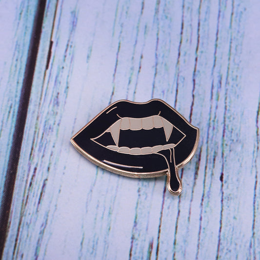 🧛‍♀️ Vampire Mouth Enamel Pin | Gothic Inspired Brooch with Black Lipstick and Blood Drip