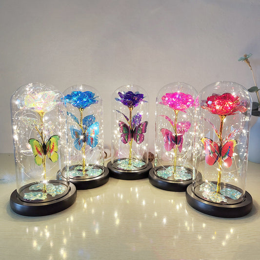 Enchanted Rose: Illuminated Elegance in a Glass Dome - Eternal Love LED Flower