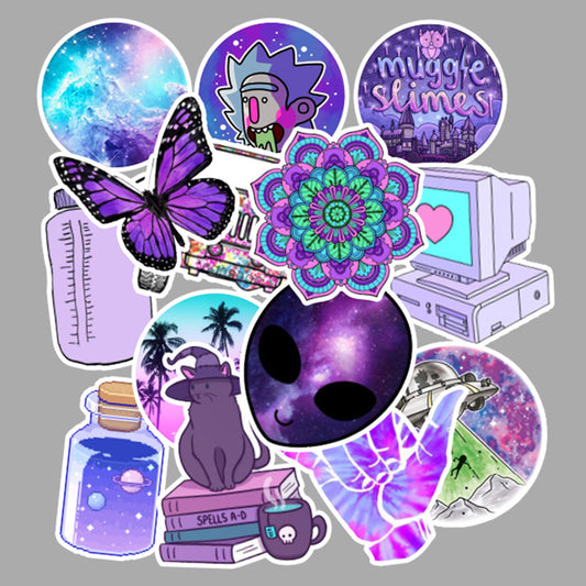 💜 50 Colorful Purple Graffiti Stickers | Vibrant Assorted Designs