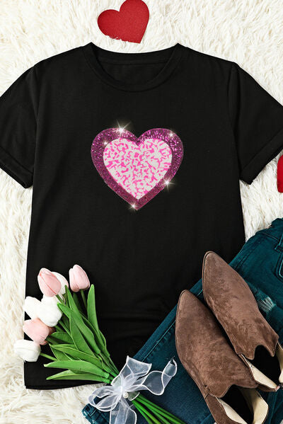 Heart Sequin Short Sleeve T-Shirt