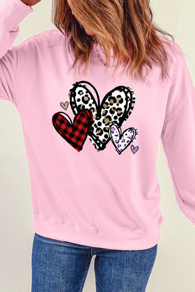 Pink 3 Heart Sweatshirt Plaid and Chaeta Print