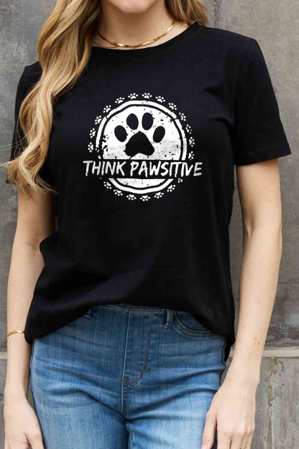 Simply Love Simply Love Full Size THINK PAWSITIVE Graphic Cotton Tee