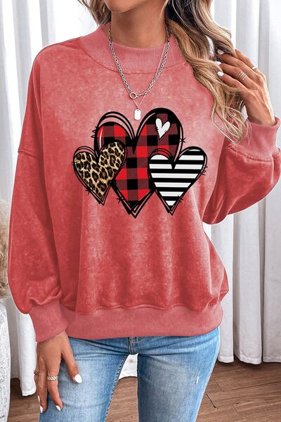 Heart Round Neck Sweatshirt