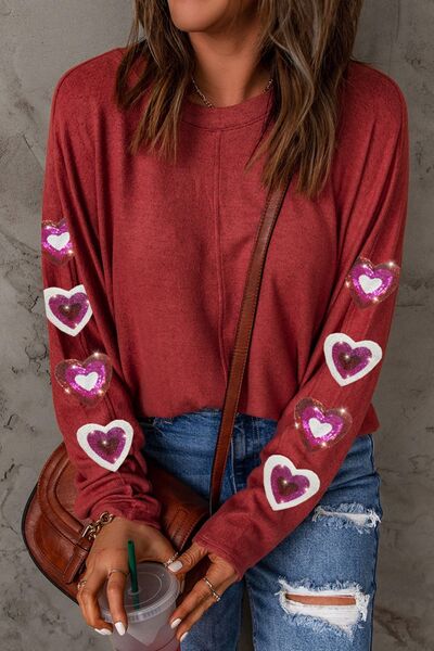 Heart Sequin Long Sleeve Shirt