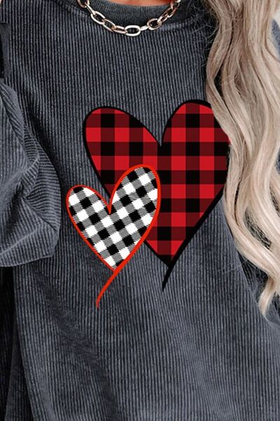 Plaid Heart Dream Corded Sweatshirt