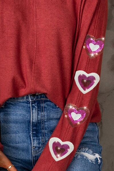 Heart Sequin Long Sleeve Shirt