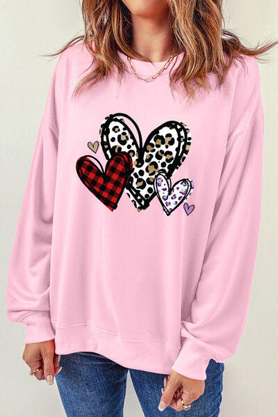 Pink 3 Heart Sweatshirt Plaid and Chaeta Print