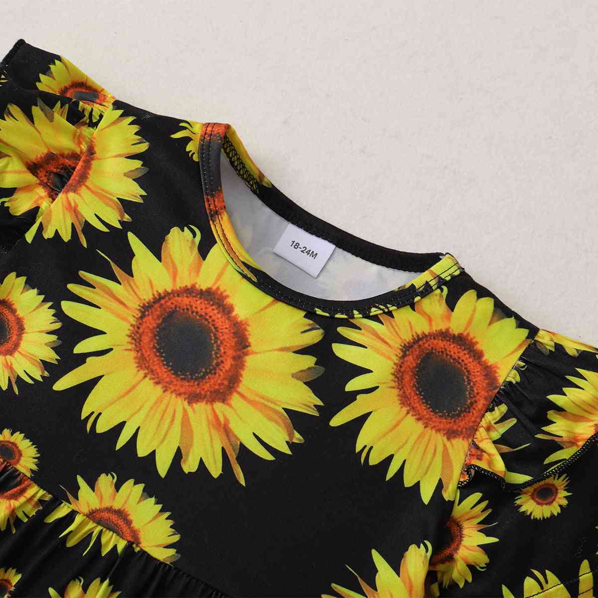 Sunflower Print Top and Distressed Denim Shorts Set