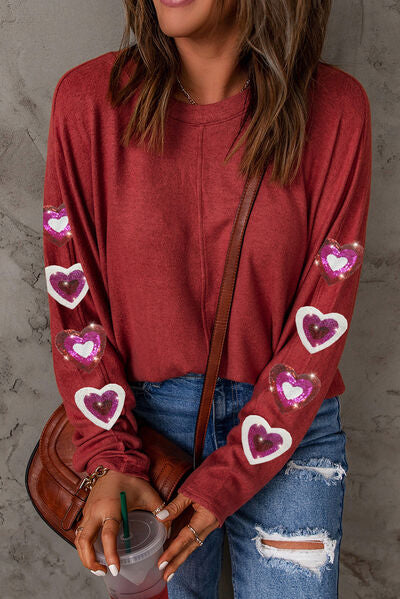 Heart Sequin Long Sleeve Shirt