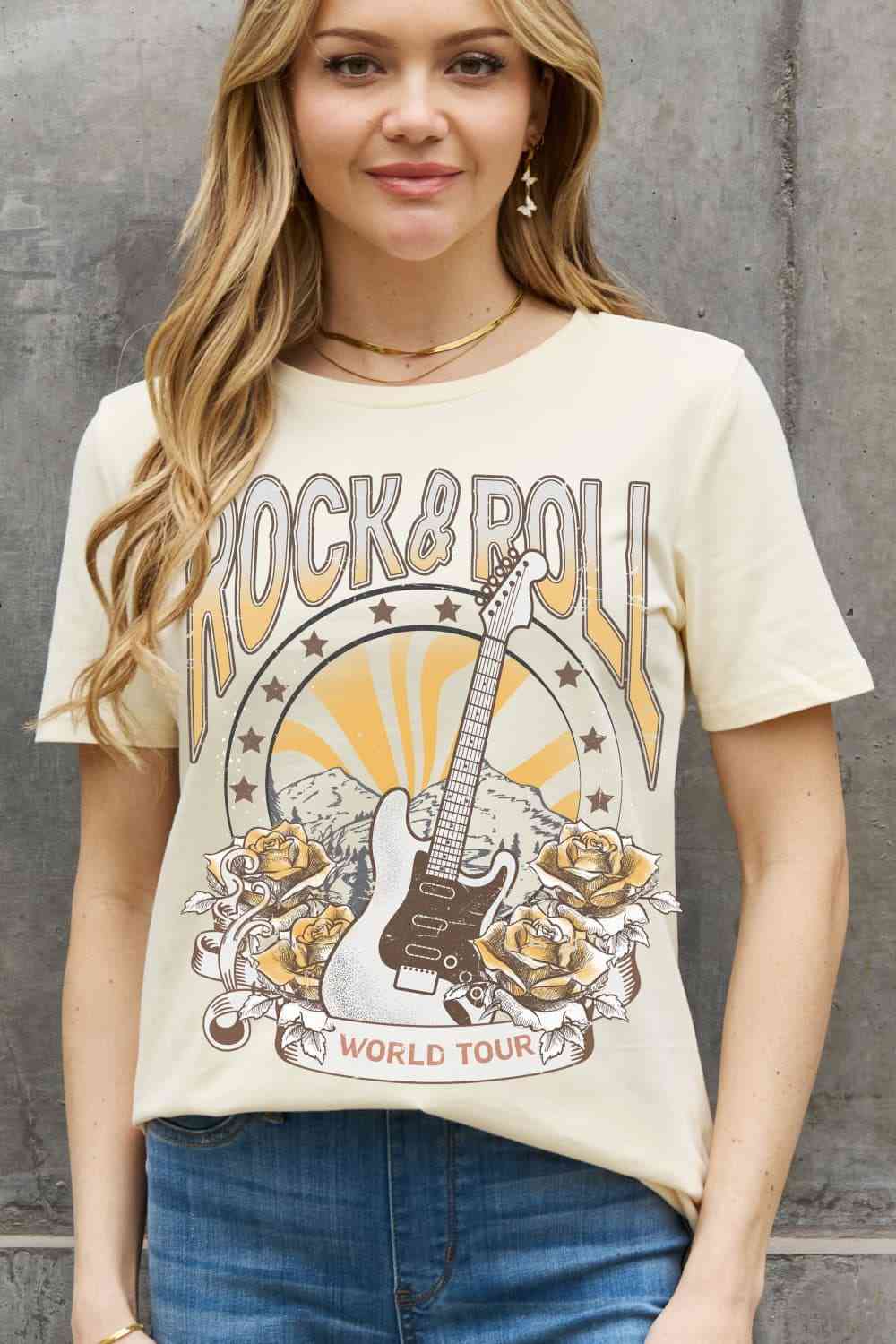 Simply Love Simply Love Full Size ROCK & ROLL WORLD TOUR Graphic Cotton Tee