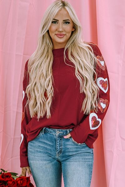 Heart Sequin Long Sleeve Shirt