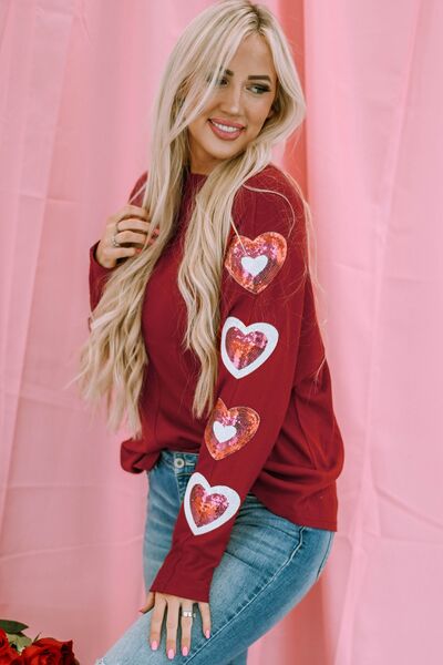 Heart Sequin Long Sleeve Shirt