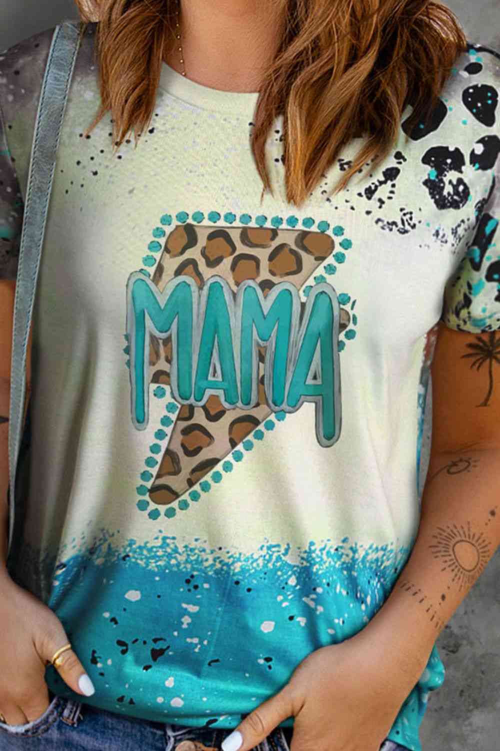 MAMA Lightning Graphic Leopard Round Neck Tee