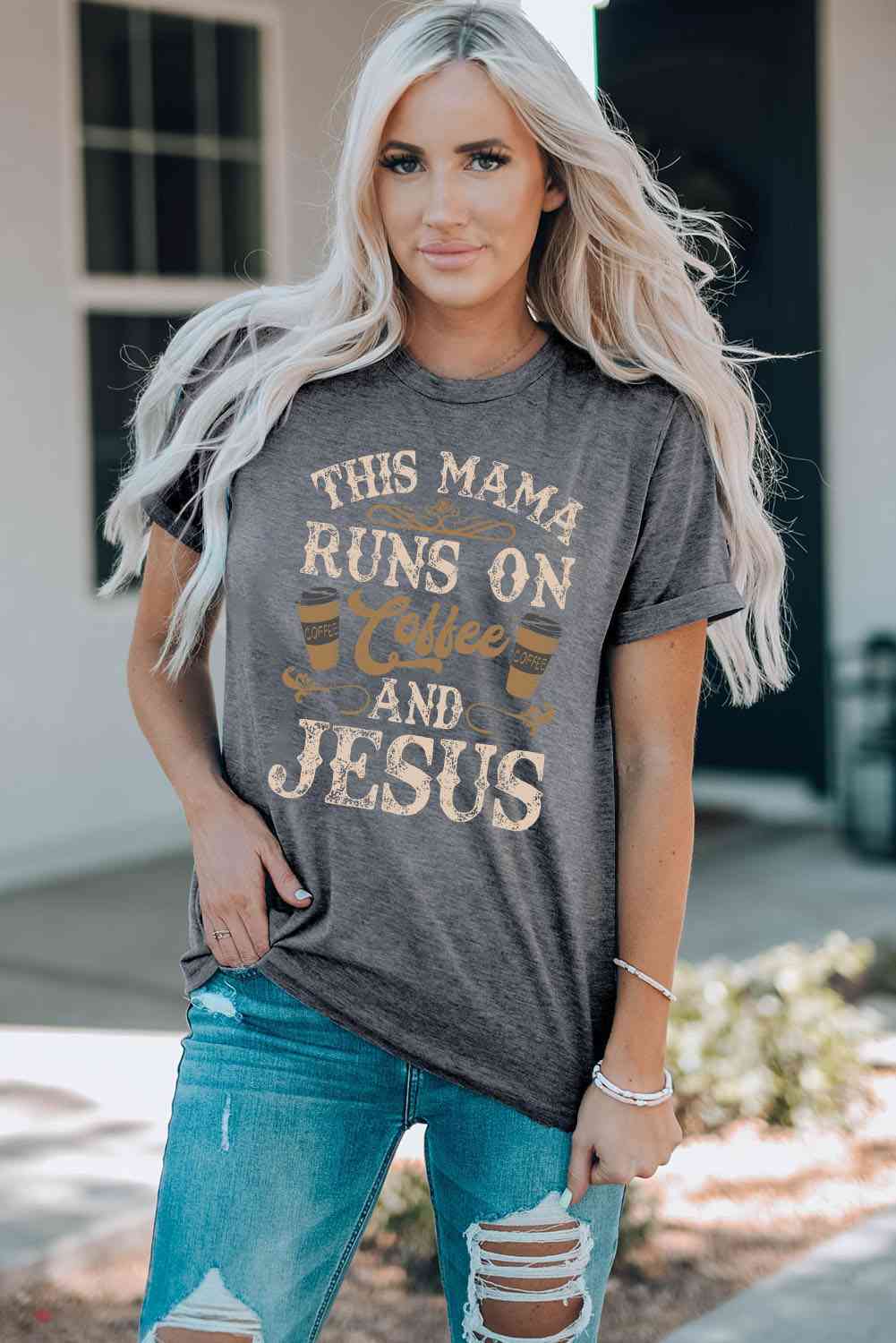 THIS MAMA RUNS ON COFFEE AND JESUS Tee - Fuel Your Day with Faith, Laughter, and ☕