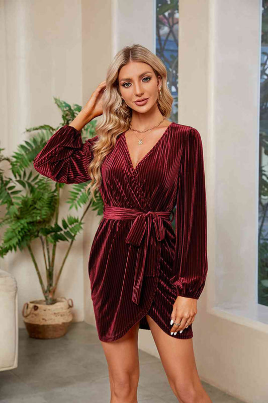 Ribbed Tie Front Mini Dress/ Robe