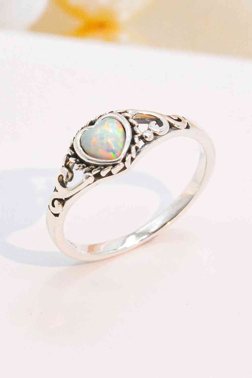 Sterling Silver Heart-Shape Opal Ring