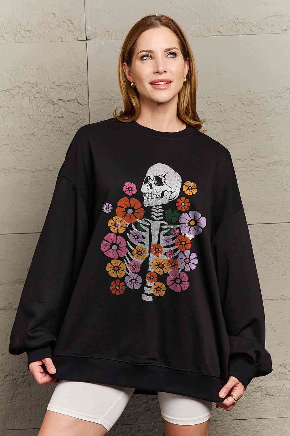 Simply Love Simply Love Full Size Flower Skeleton Sweatshirt