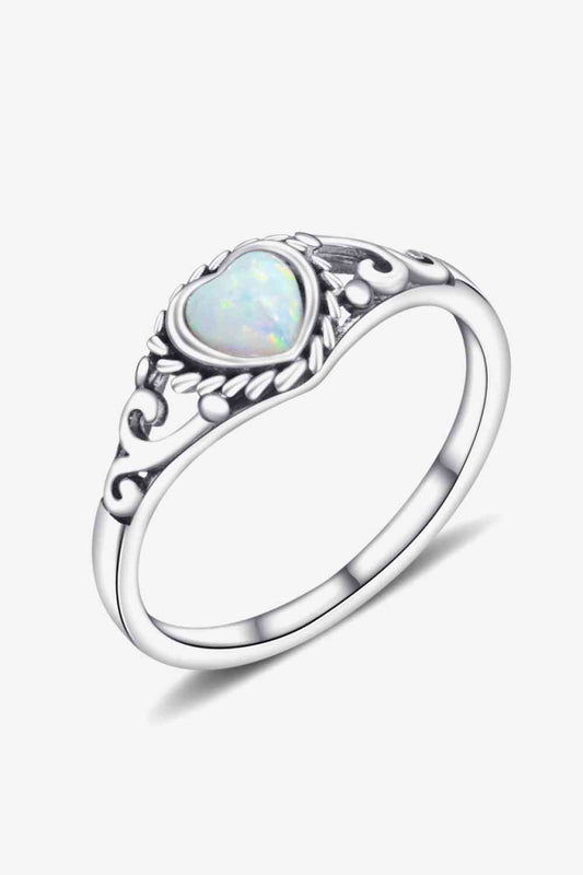 Sterling Silver Heart-Shape Opal Ring