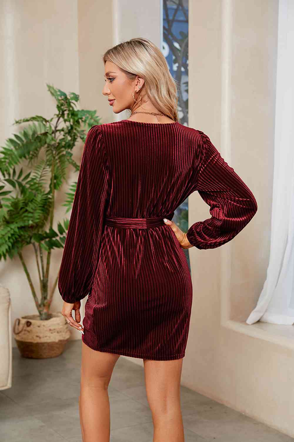 Ribbed Tie Front Mini Dress/ Robe