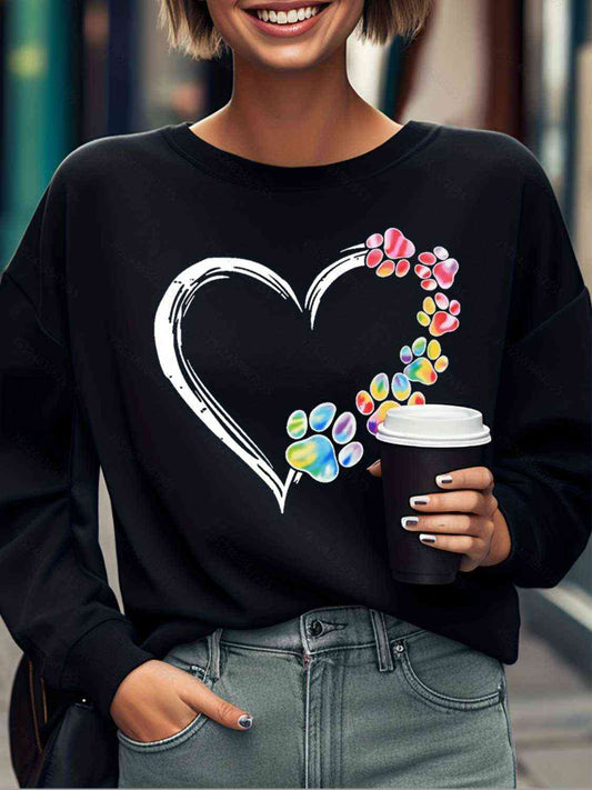 Multi-Color Paw Print Heart Graphic Sweatshirt