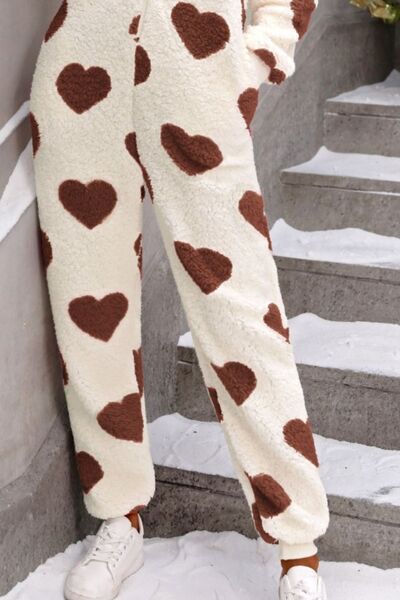 Fuzzy Heart Zip Up Hooded Onesie PJ's