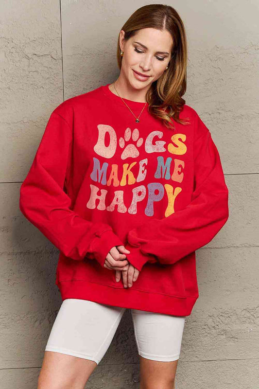 Simply Love Simply Love Full Size DOGS MAKE ME HAPPY Sweatshirt
