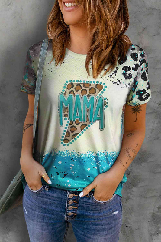 MAMA Lightning Graphic Leopard Round Neck Tee