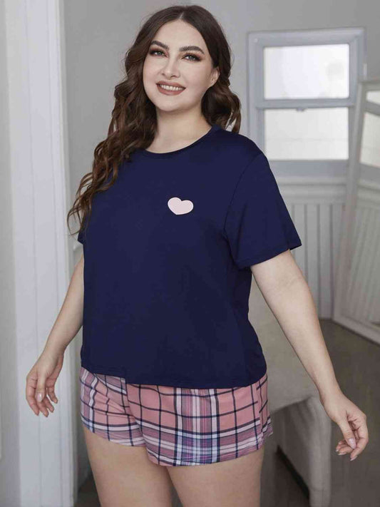 Plus Size Heart Plaid Shorts PJ set